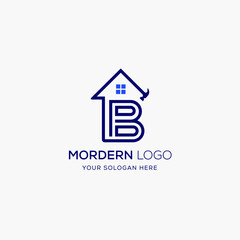 B alphabet letter logo white blue house design
