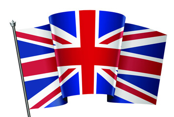 Obraz na płótnie Canvas Waving United Kingdom (Great Britain) Flag on the flagpole in vector. 