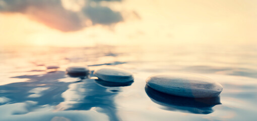 Fototapeta na wymiar Mindfulness and meditation zen rocks on water