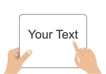 Sheet of paper in human hands. Finger pointing to important in document. Viewing, reading document. Vector illustration isolated on white background. EPS 10