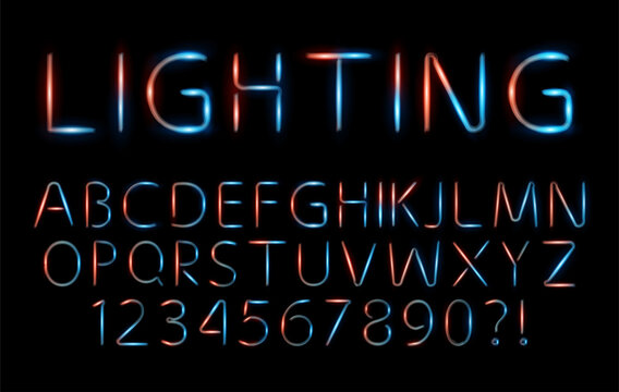 Set of Elegant red and blue neon alphabet font for logo, Poster, Invitation.