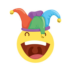 crazy emoji face with jester hat fools day icon