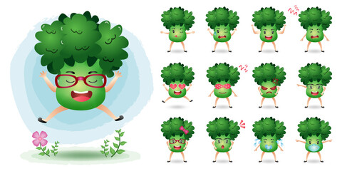 Cute mascot broccoli character set collection