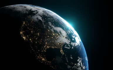USA view from space. North America Light of night cities. Black background. Elements of this image are furnished by NASA