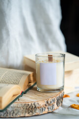 natural flavored organic soy candle with minerals and natural stones. with space for labels. High quality photo