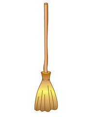 Broom - full color stock illustration on the theme of Halloween. Witch's broom - Halloween illustration. A broom is a garden or yard tool.