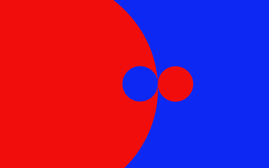 Red circle on blue background with hole circle on red background. Mathematical shape, education concept.