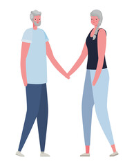 Fototapeta premium Senior woman and man cartoons holding hands vector design