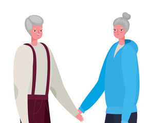 Fototapeta premium Senior woman and man cartoons holding hands vector design