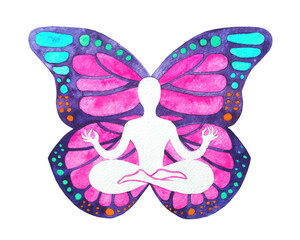 Dipinto colorato yoga. Zen. Farfalla meditazione rilassamento.