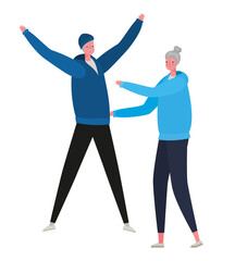 Senior woman and man cartoons jumping vector design