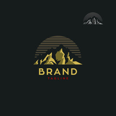 Fototapeta na wymiar Luxury style Rocky Mountains with sunset logo vector template 