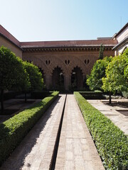 Courtyard of palace in Saragossa city in Spain - vertical