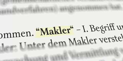 Makler im Buch mit Textmarker markiert