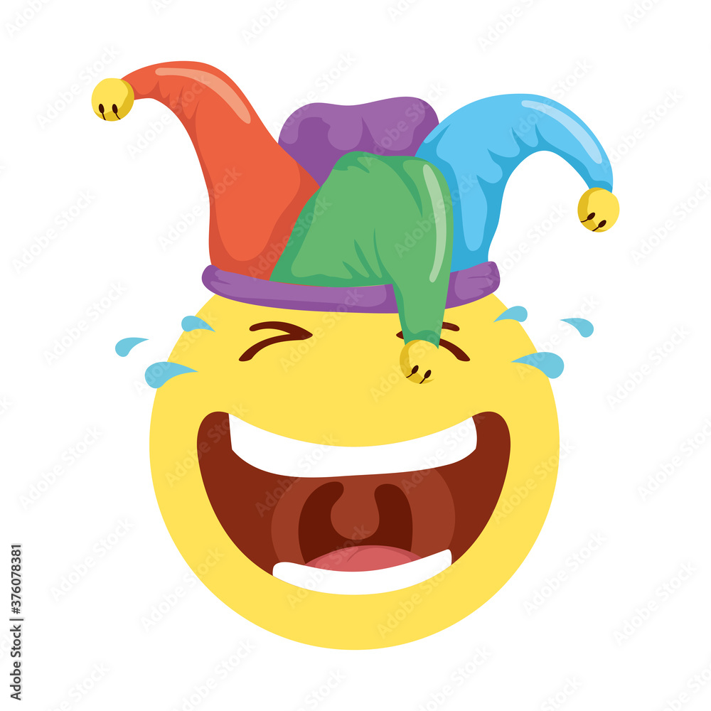 Canvas Prints crazy emoji face with jester hat fools day icon