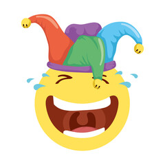 crazy emoji face with jester hat fools day icon