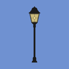 Fototapeta na wymiar Electric street lamp. Lamppost isolated. Vector illustration in flat cartoon style. Exterior object, vintage plafond.