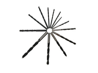 Set of drill bits isolated on white background.