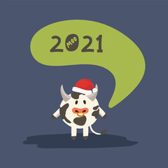 Christmas and new year cards with symbols of the new year of the bull and winter holidays. Can be used for banners, greeting cards, gifts, etc. Holiday card, with Christmas tree and winter holiday