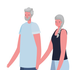 Senior woman and man cartoons holding hands vector design