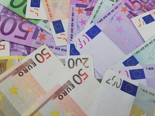 currency, money, euro, wealth, European currency, Europe cash, European bank, fifty euros, one hundred euros, two hundred euros, five hundred euros, two hundred euros, one hundred euros, fifty euros, 