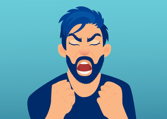 Vector of an angry screaming man feeling frustrated