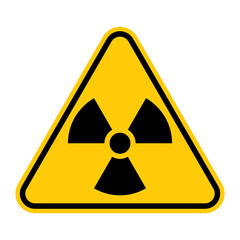 Radioactive hazard sign. Nuclear non-ionizing radiation symbol. Illustration of yellow triangle warning sign with trefoil icon inside. Attention. Danger zone. Caution radiological contamination.