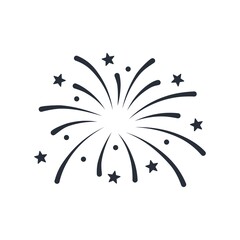 Festive victory fireworks, sparks. Vector linear icon isolated on white background.
