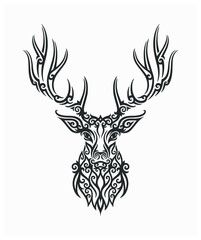 hand drawn deer illustration with dayak ornament