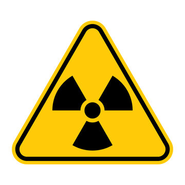 Radioactive hazard sign. Nuclear non-ionizing radiation symbol. Illustration of yellow triangle warning sign with trefoil icon inside. Attention. Danger zone. Caution radiological contamination.