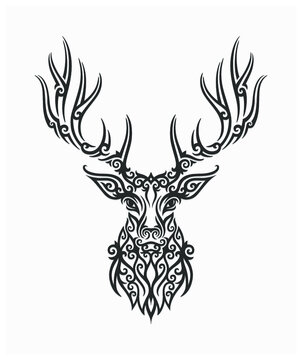 hand drawn deer illustration with dayak ornament