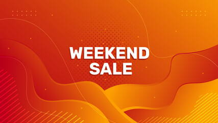 weekend with sale oranges abstract geometric background.Yellow liquid color design. fluid banner shape composition.