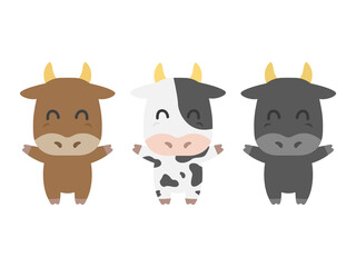 牛のキャラクターのイラストセット