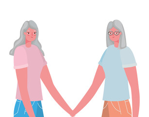 Senior women cartoons holding hands vector design