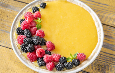 Lemon curd tart with fresh berries
