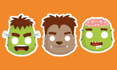 happy halloween card with costume masks