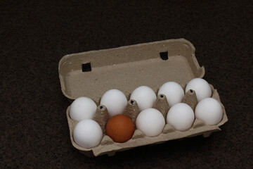 Multi-colored eggs in a package. Organic Eggs from Free Range Chickens