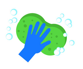 Hand and sponge on a white background. Symbol. Vector illustration.