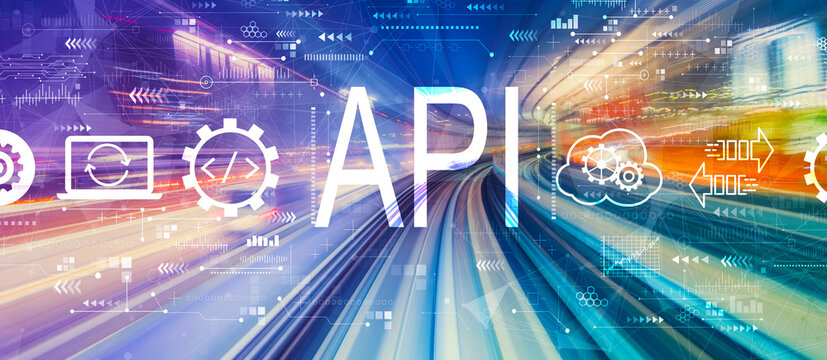 API - application programming interface concept with abstract high speed technology POV motion blur