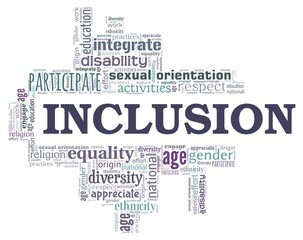 Inclusion vector illustration word cloud isolated on a white background.