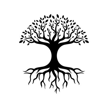 Tree silhouette with root vector design illustration