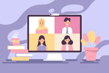 Online meeting. Flat art vector.