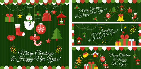 Christmas vector card and banners with icon. Congratulatory decoration