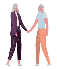 Naklejka na ściany i meble Senior women cartoons holding hands vector design