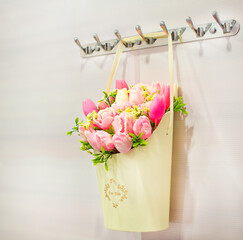 Flowers arrangement in a box. Soap roses.