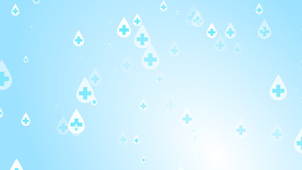 Medical health cross white on blue sanitizer drop pattern background. Abstract healthcare clean and Hygiene concept.