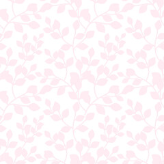 Vector seamless pattern. Pink pattern with leaves, wallpaper, fabric