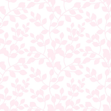Vector seamless pattern. Pink pattern with leaves, wallpaper, fabric