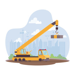 Obraz na płótnie Canvas construction crane vehicle in workplace scene