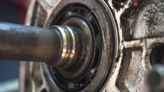 Rotation of the bearing in the motor. Semi-axle on a transmission